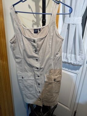 GAP Beige Button-Front Tank Dress with Flap Pockets
